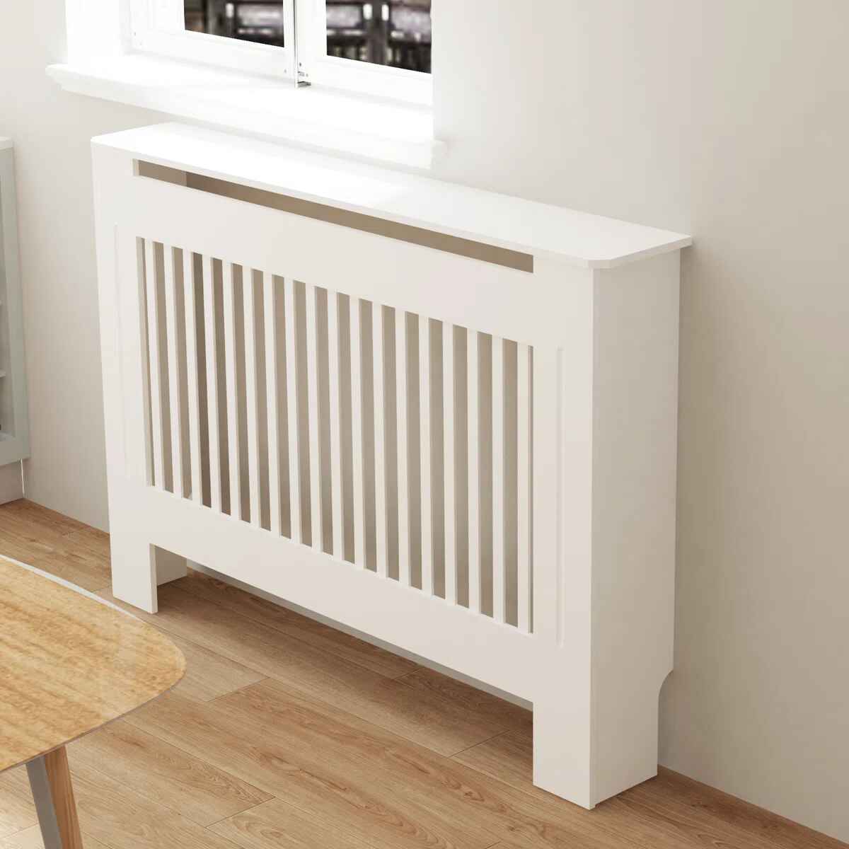 Tall Vertical Slats Radiator Cover Wood Cabinet Modern Radiators Shelf Thicken White thumbnail 3
