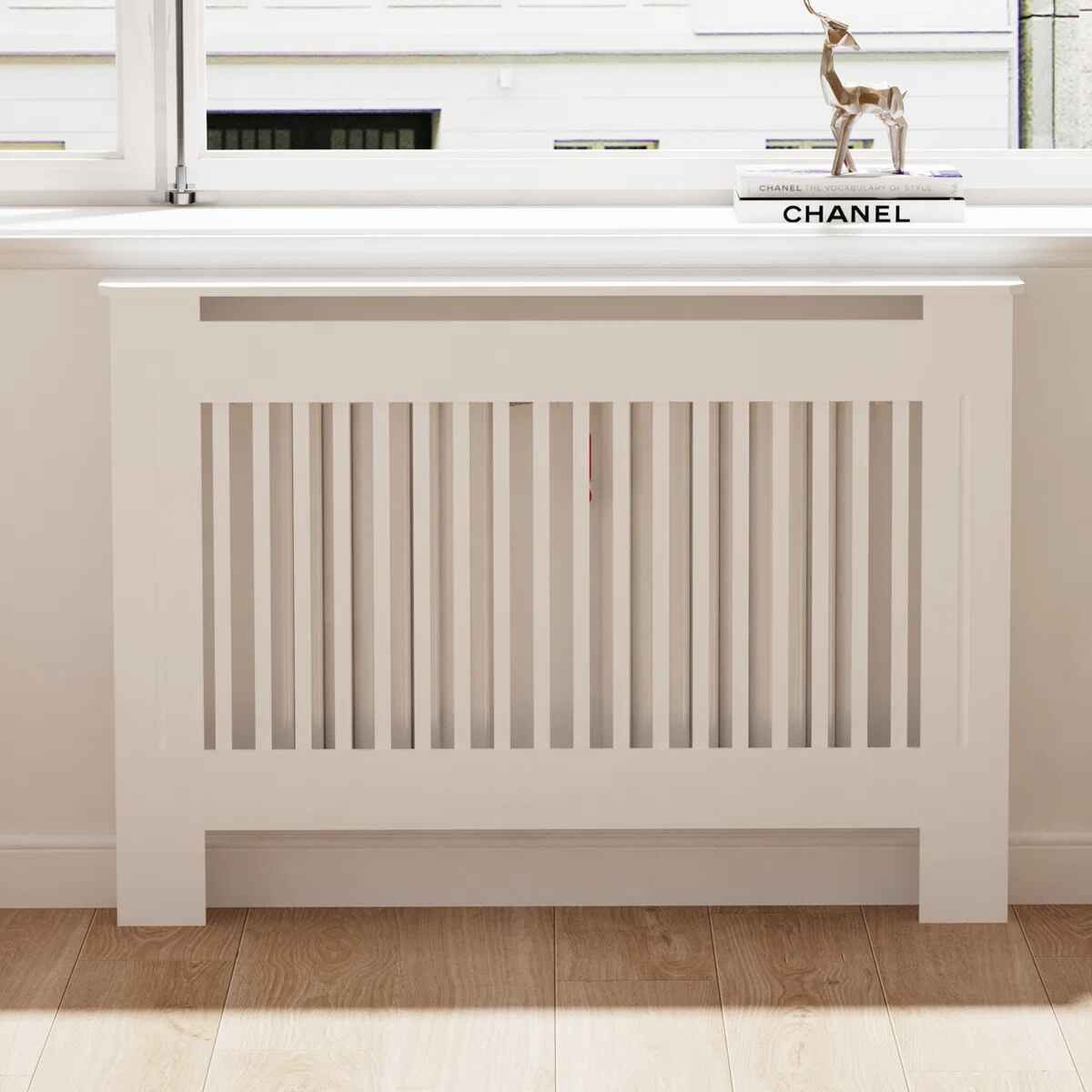 Tall Vertical Slats Radiator Cover Wood Cabinet Modern Radiators Shelf Thicken White thumbnail 4