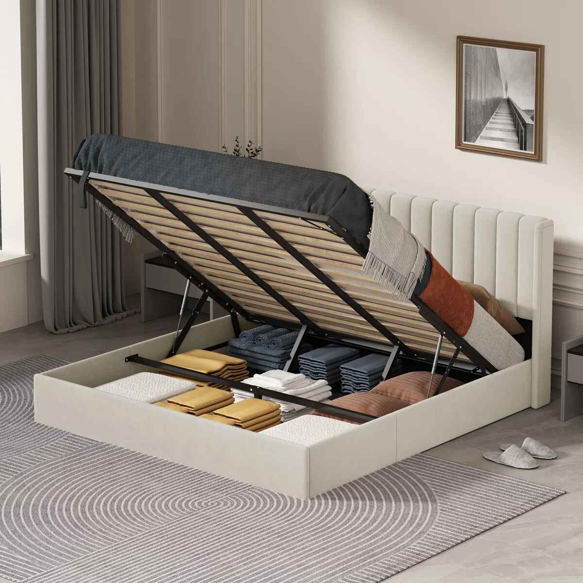 Daizia Lift Up Storage Platform Bed King thumbnail 3
