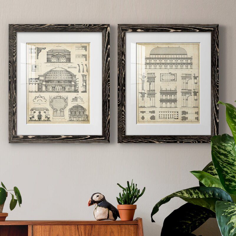 Vintage Architects Plan 2 Piece Picture Frame Graphic Art Set-17"x20" thumbnail 2
