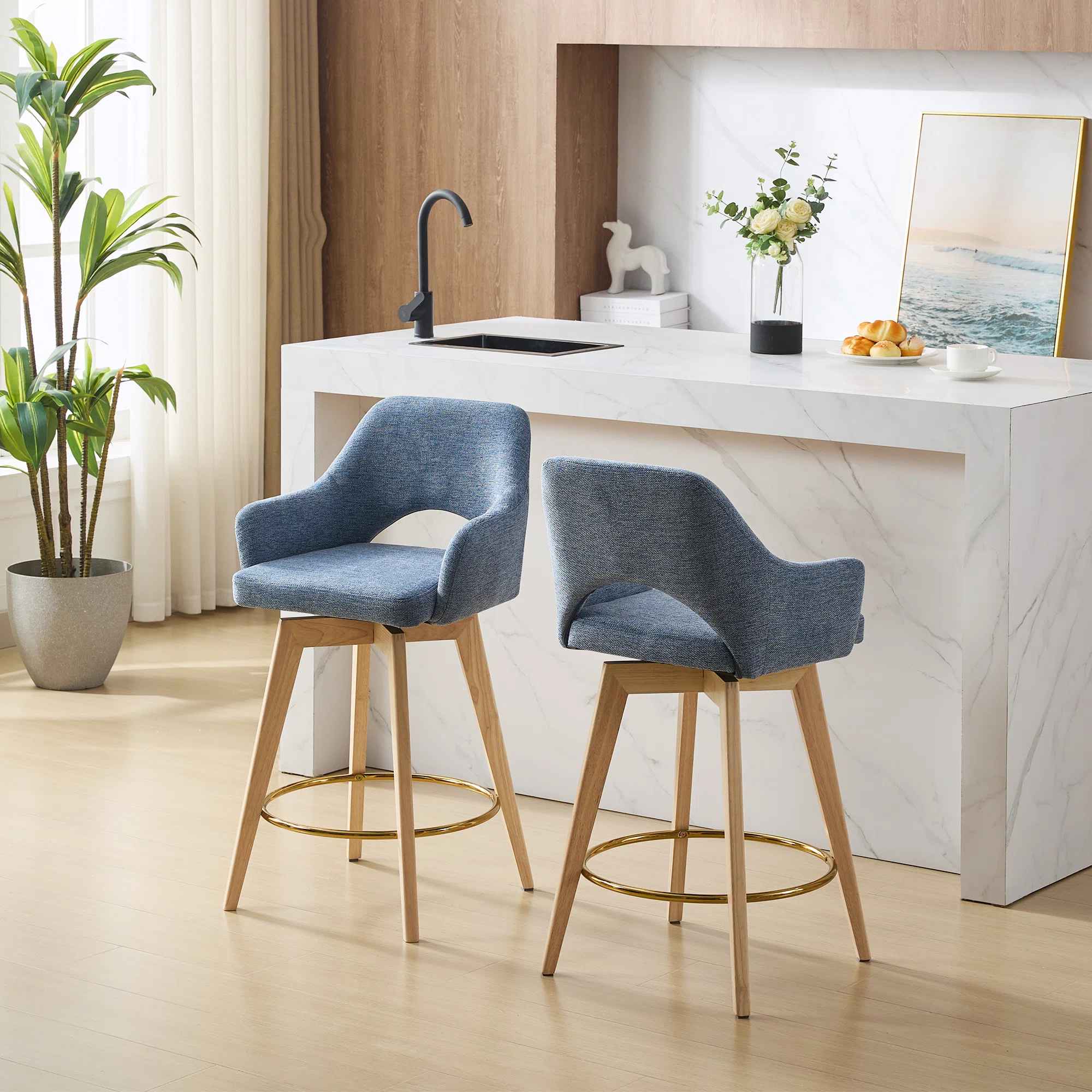 Lovetro Swivel Full Back Counter Stool-Set of 2 thumbnail 2