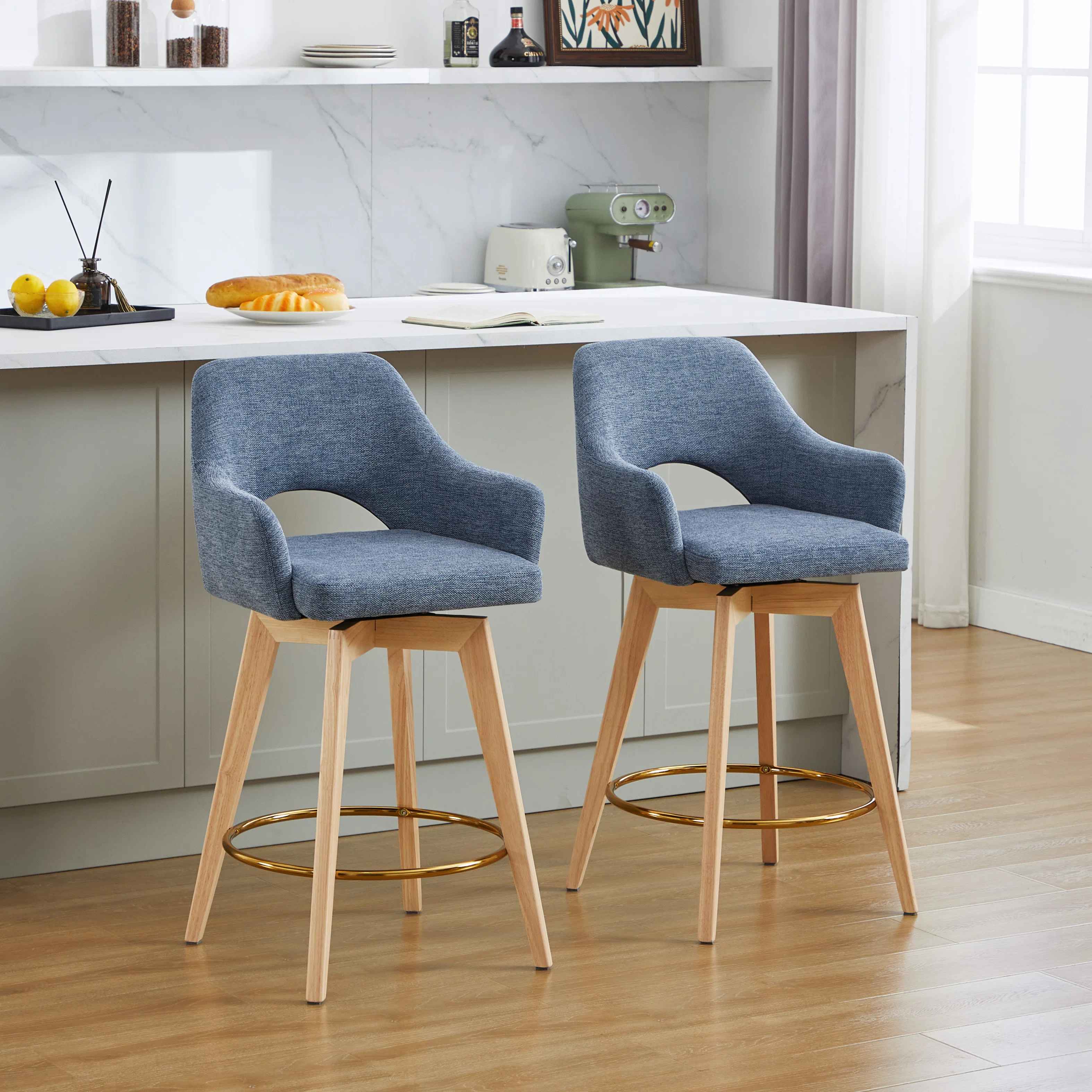 Lovetro Swivel Full Back Counter Stool-Set of 2 thumbnail 3