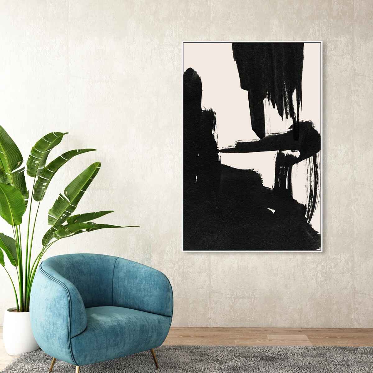 Abstract Black And White Brush Stroke by Oliver Gal-55"x37" thumbnail 2