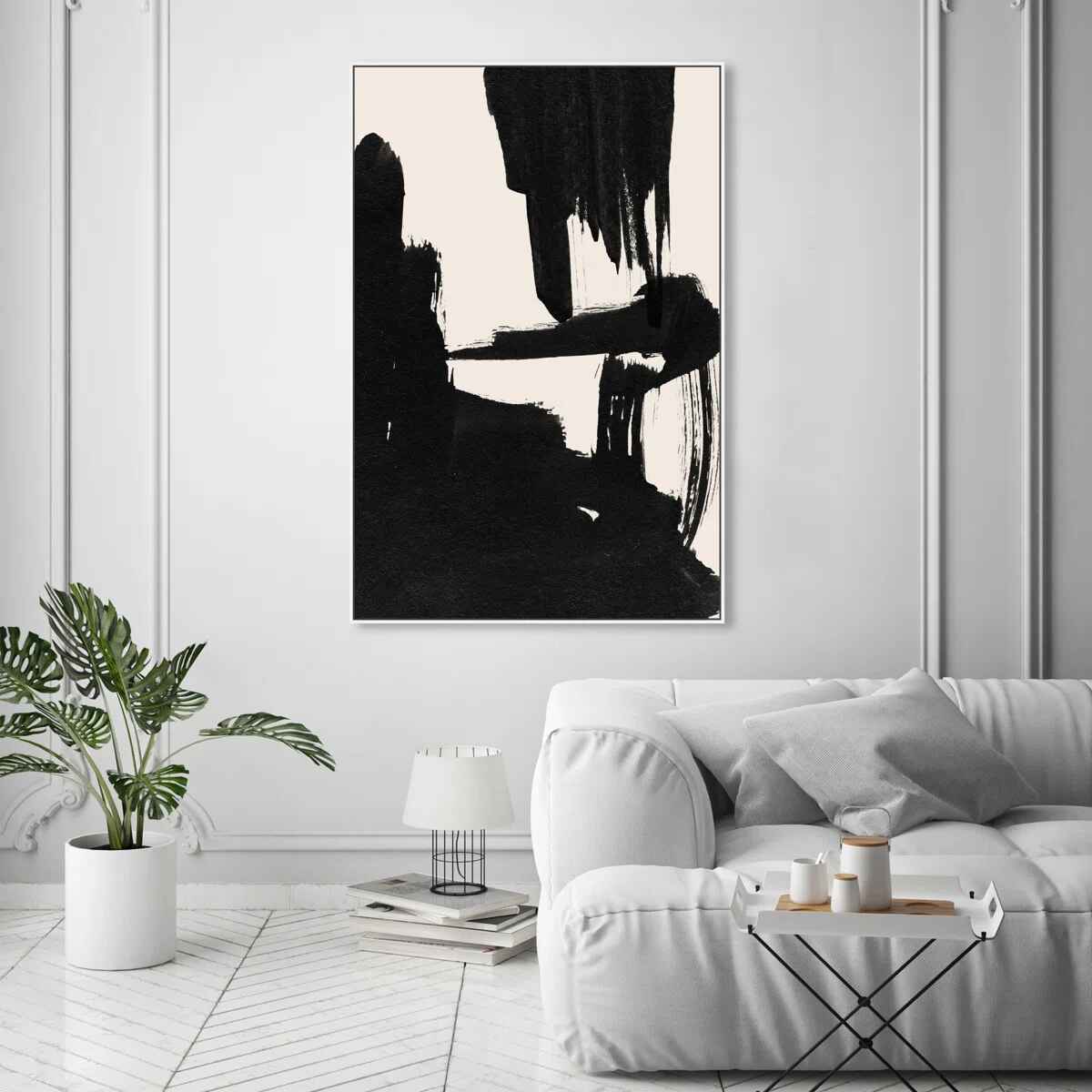 Abstract Black And White Brush Stroke by Oliver Gal-55"x37" thumbnail 3