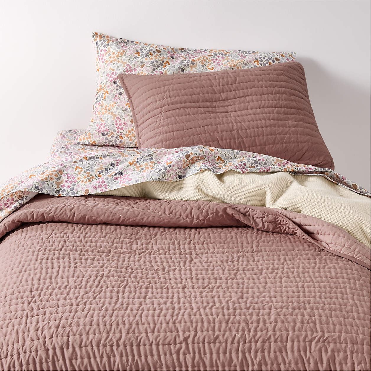 Cozy Cloud Plum Rose Washed Organic Cotton Kids Quilted Pillow Sham thumbnail 2