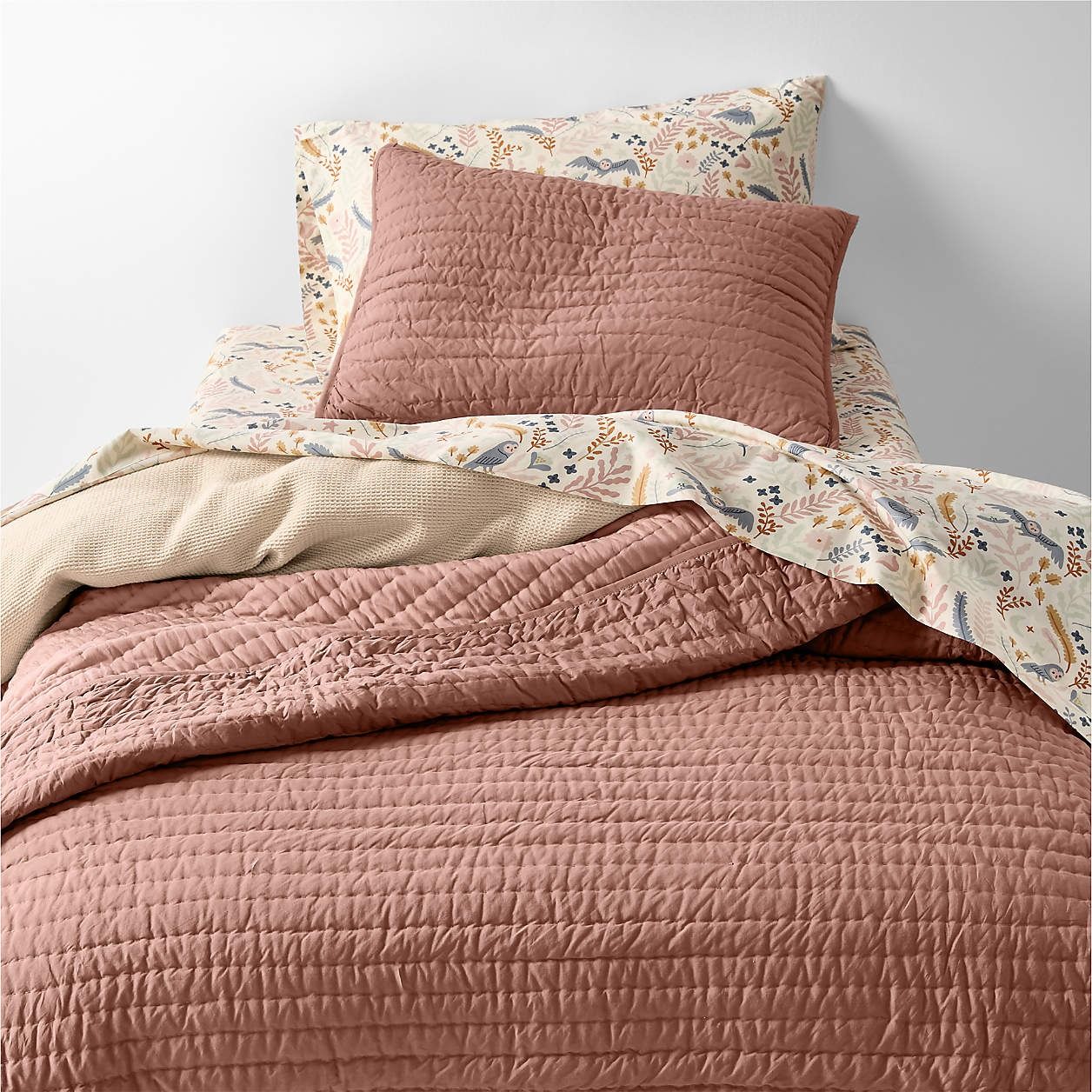 Cozy Cloud Plum Rose Washed Organic Cotton Kids Quilted Pillow Sham thumbnail 3