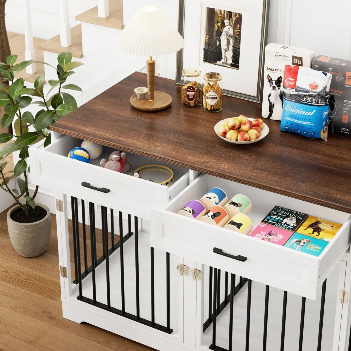 Chesterle Large Dog Crate Furniture Style With 2 Drawers And Divider thumbnail 4