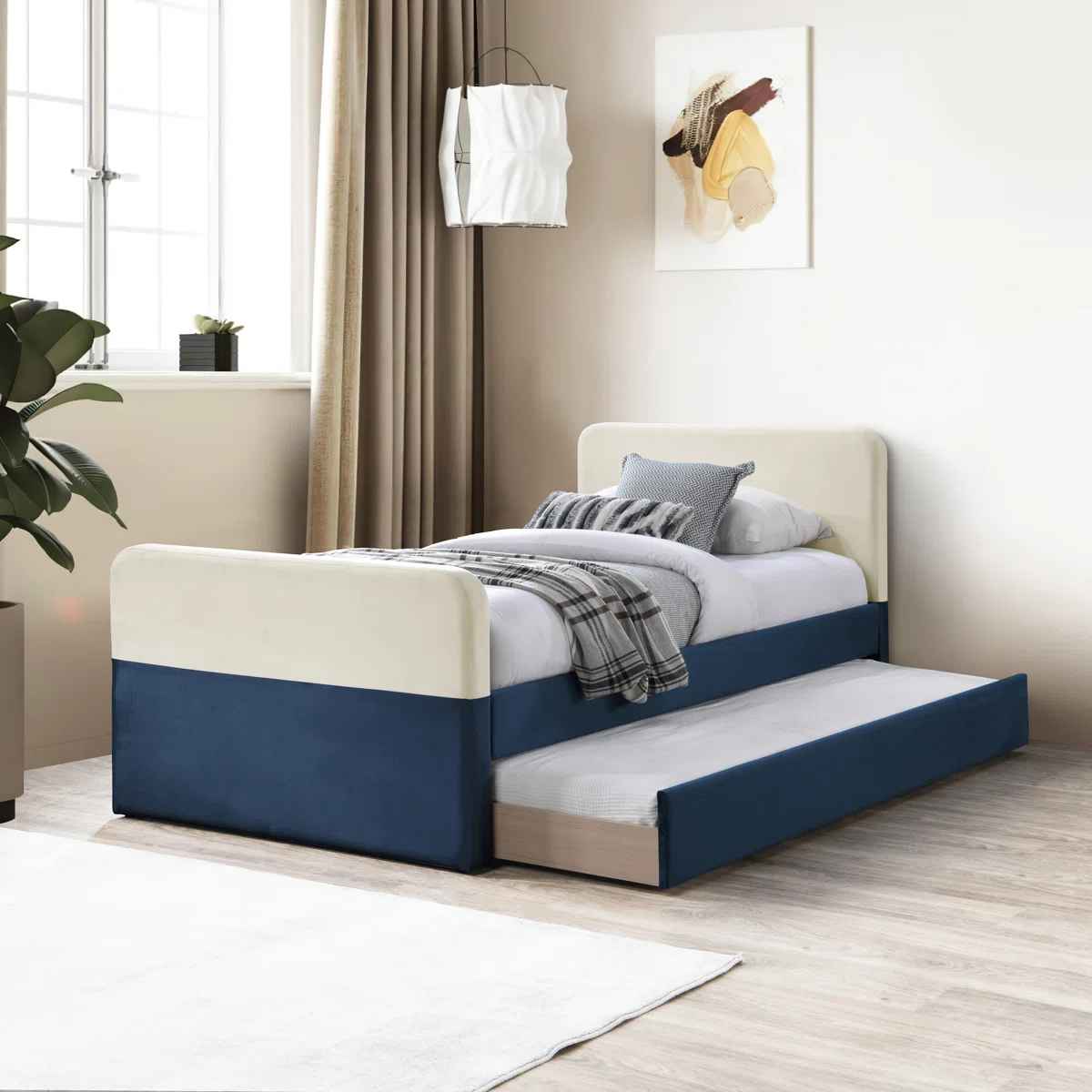 Yeudiel Velvet Upholstered Trundle Bed-Twin thumbnail 2