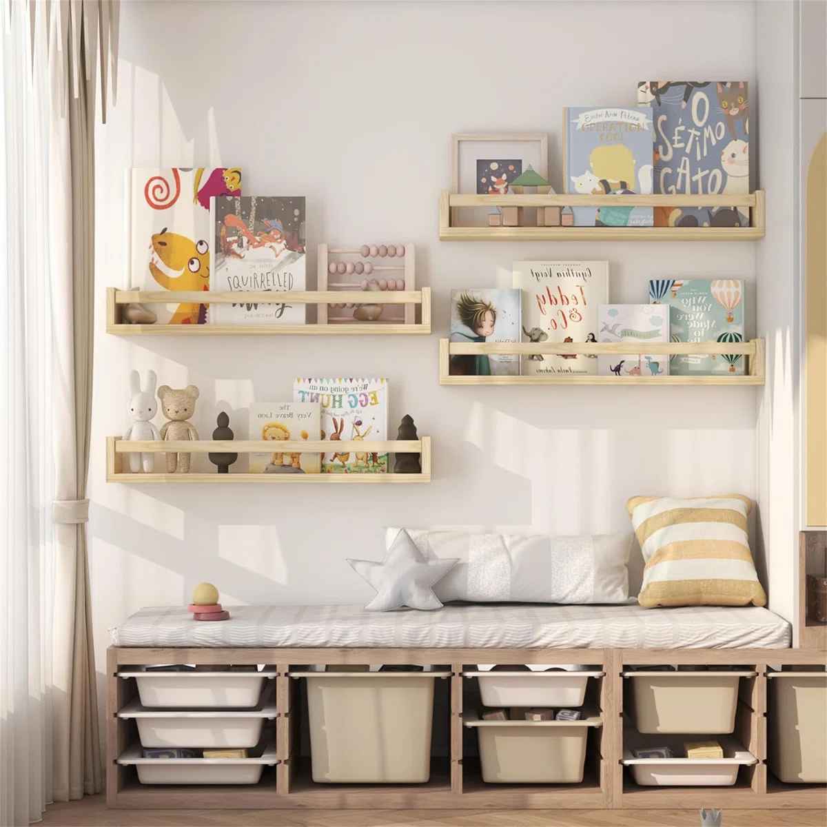 Wall Mounted Kids Bookshelves Floating Nursery Shelf Book-Set of 4 thumbnail 4