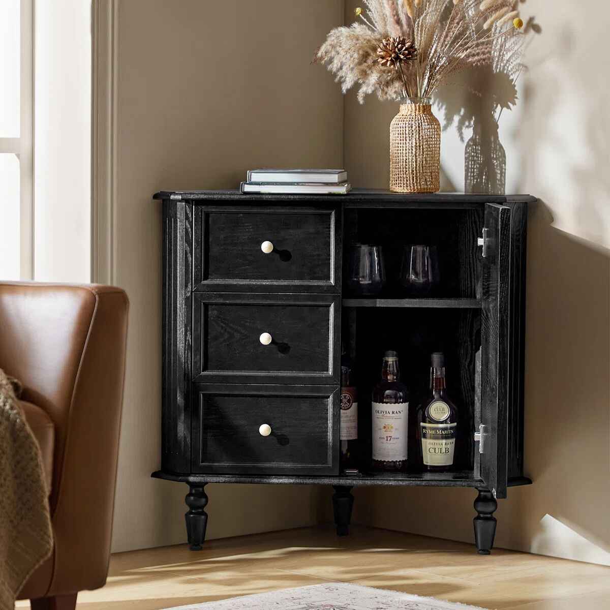 Geordon 2 Door Corner Cabinet With Spindle Legs thumbnail 3