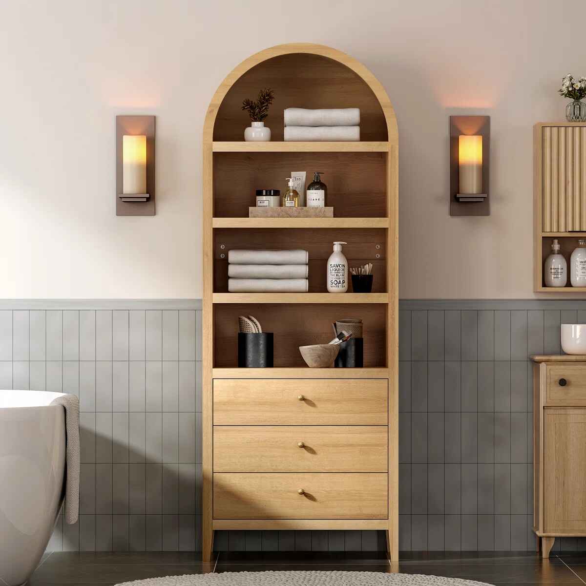 Bookcase Storage Display Cabinet With 3 Drawers And Shelves thumbnail 2