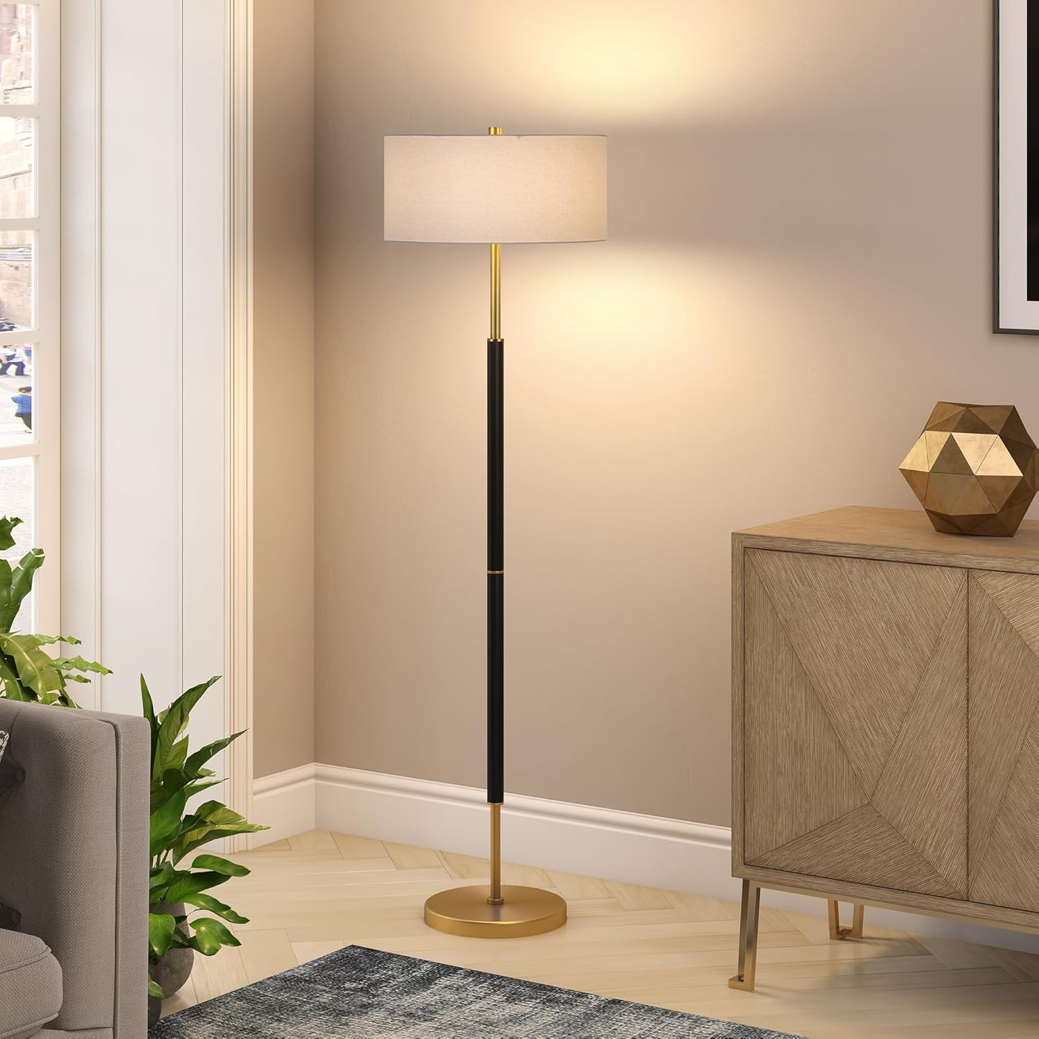 Henn and Hart 2Light Floor Lamp with Fabric Shade thumbnail 2