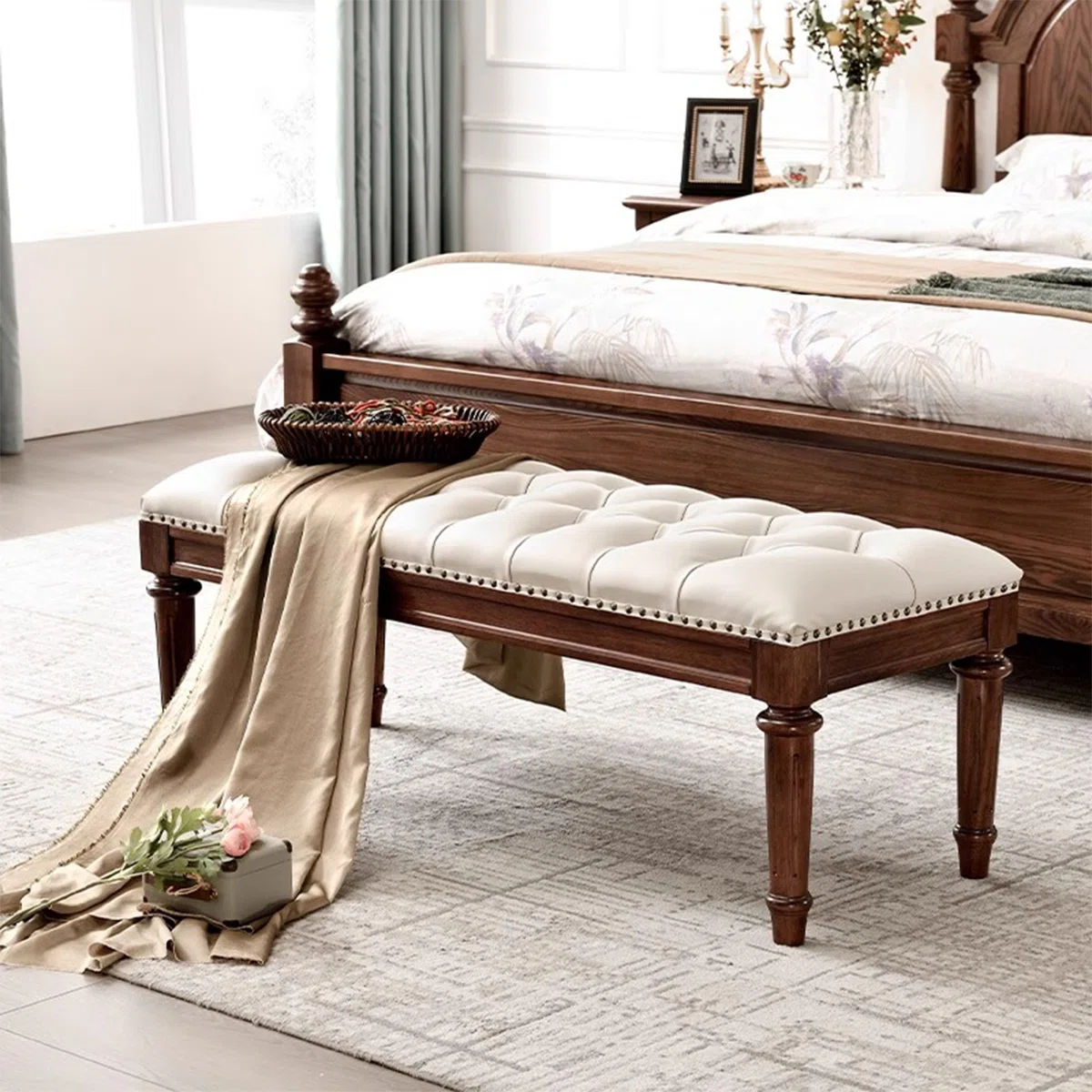 White Upholstered Bench thumbnail 2