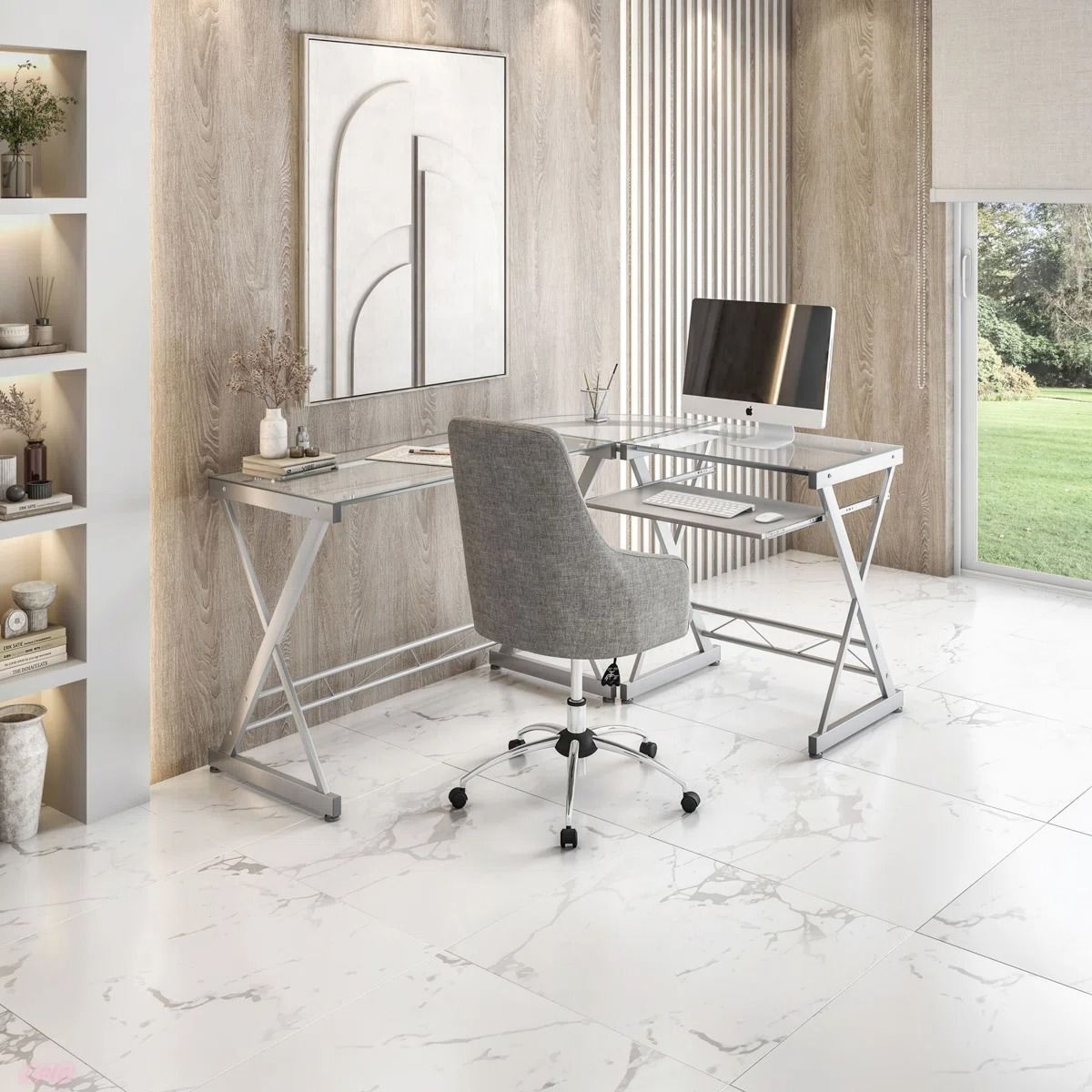 Techni Mobili L Shaped Tempered Glass Top Computer Desk thumbnail 2