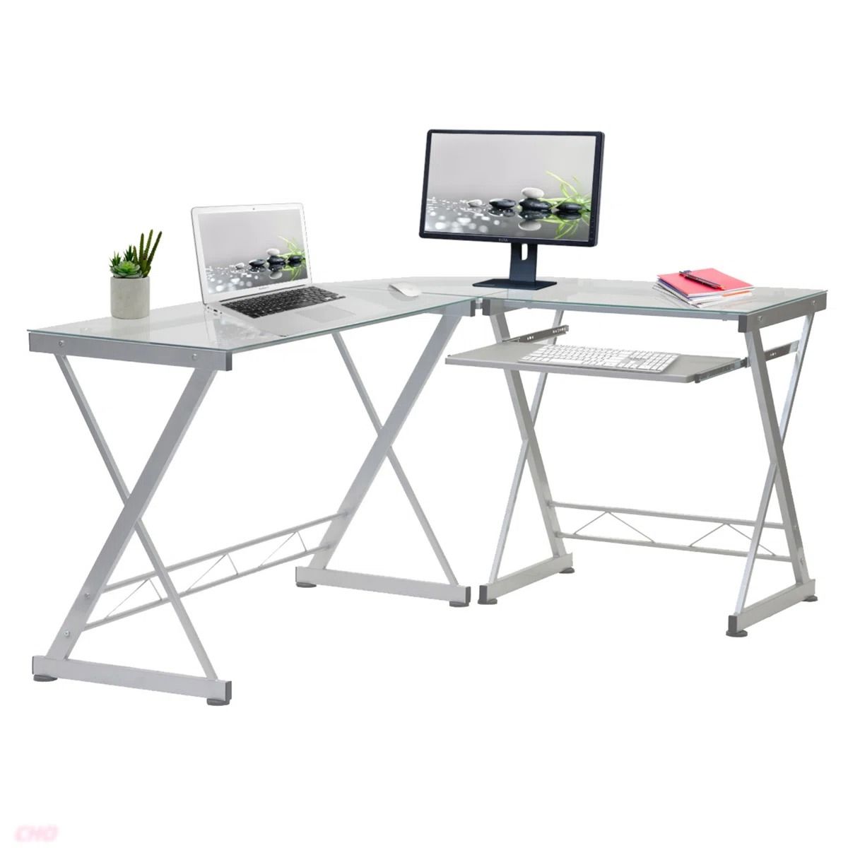 Techni Mobili L Shaped Tempered Glass Top Computer Desk thumbnail 5