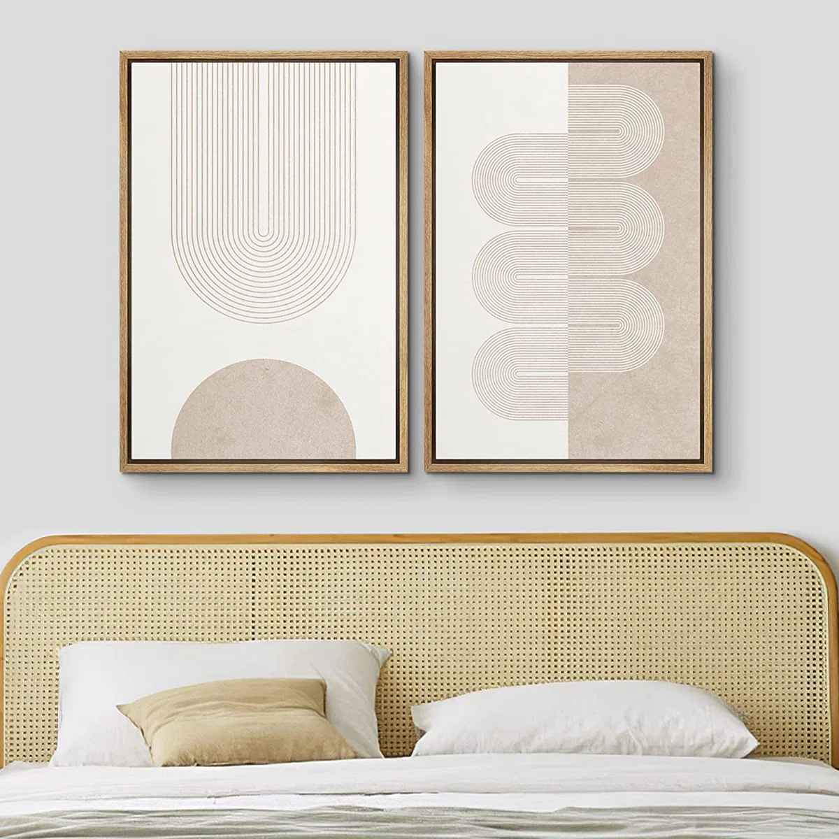 Mid Century Modern Wall Art Pastel Tan White Geometric Wave Ribbons 1 thumbnail 3