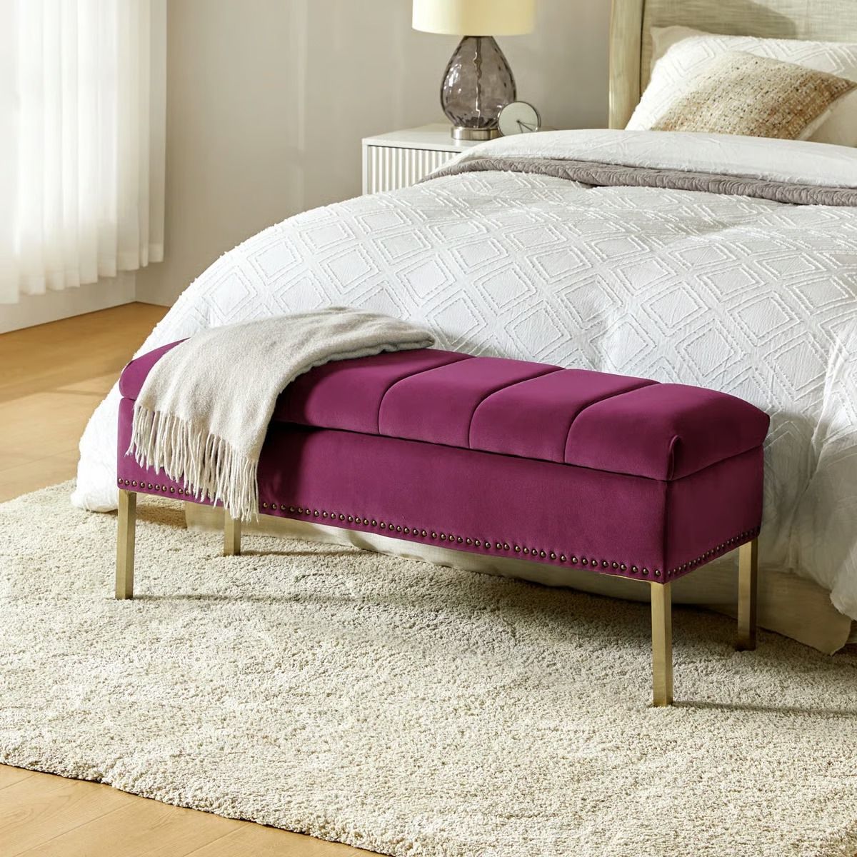 Baily Modern Velvet Storage Bench thumbnail 2