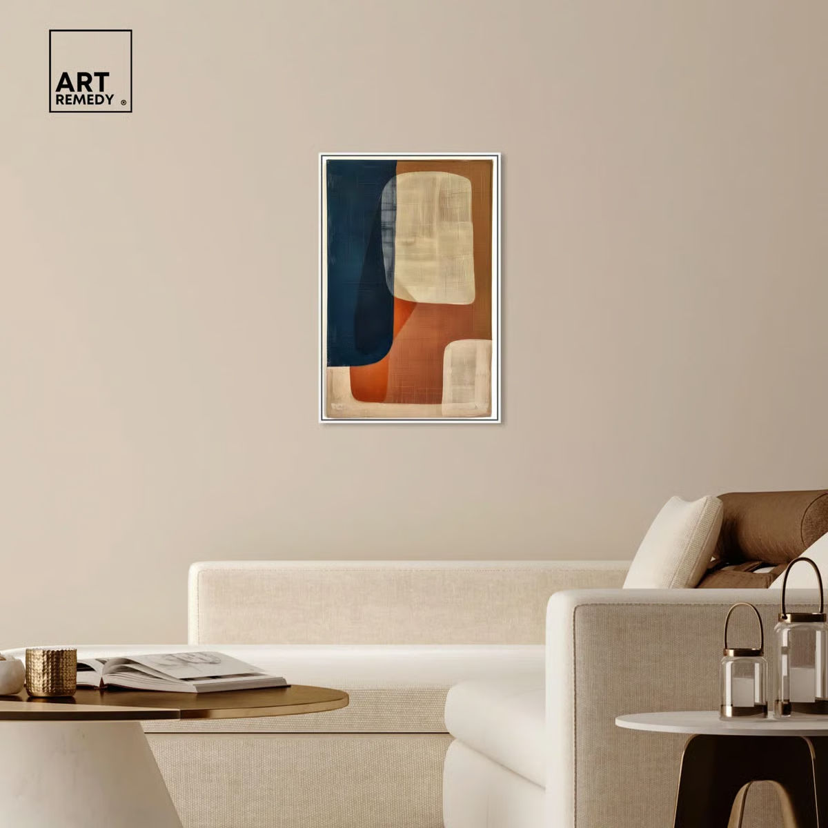 Blue And Cream II Canvas Midcentury Abstract Wall Art thumbnail 2