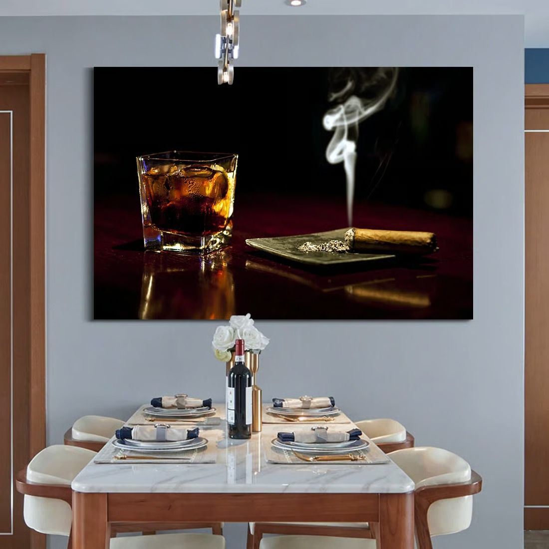 Mangilal Still Life Whiskey And Cigar Painting Print-28"x40"  thumbnail 2