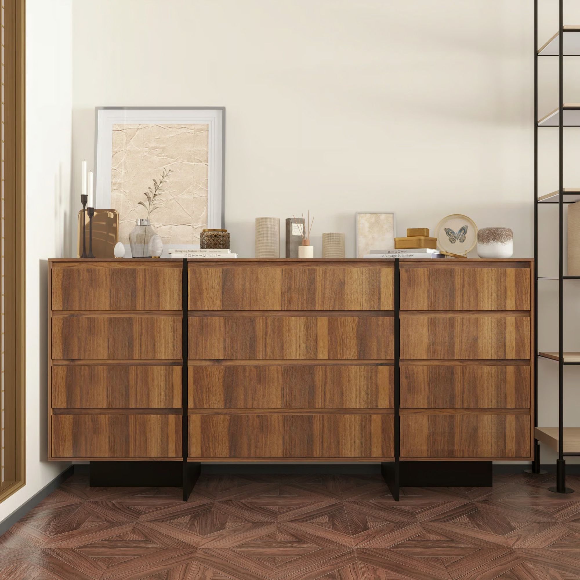 Mid Century Modern 12 Drawer Dresser With Wooden Base thumbnail 2