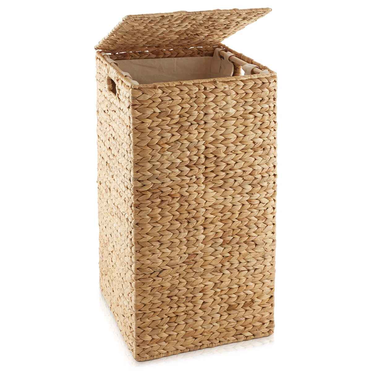 Casafield Laundry Hamper with Lid 1-Section Square Water Hyacinth Laundry Basket thumbnail 3