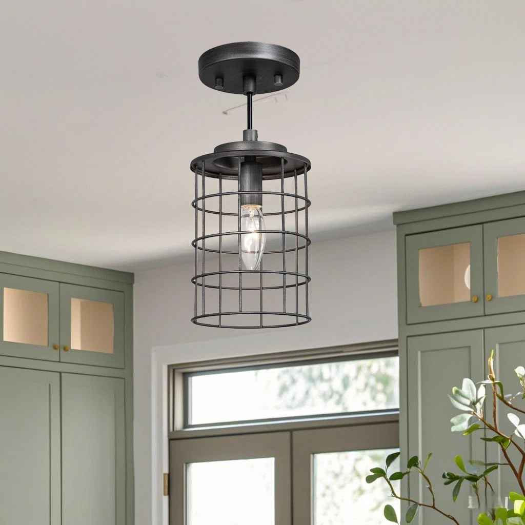 Brushed Grey Single Cylinder Cage Pendant thumbnail 2