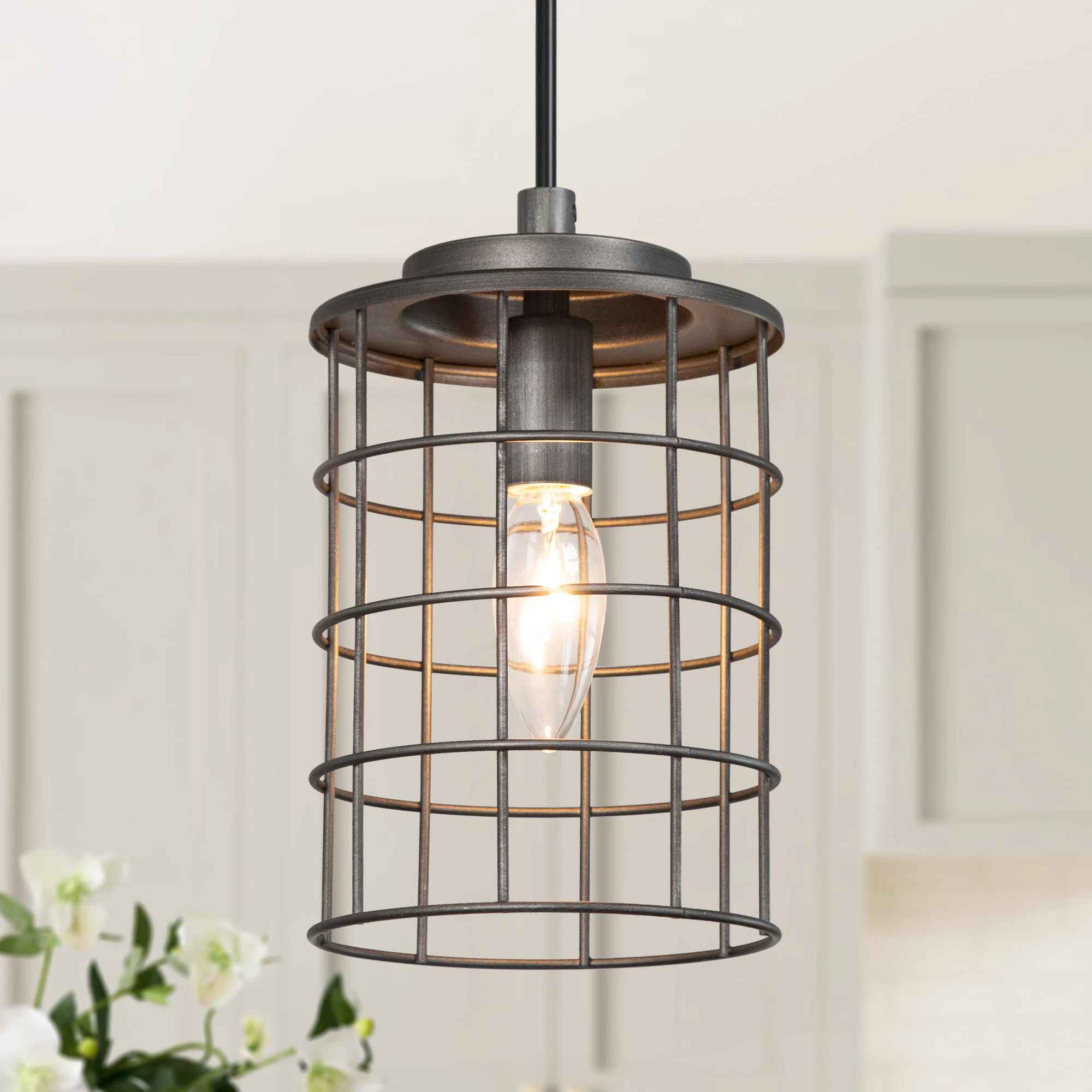 Brushed Grey Single Cylinder Cage Pendant thumbnail 3