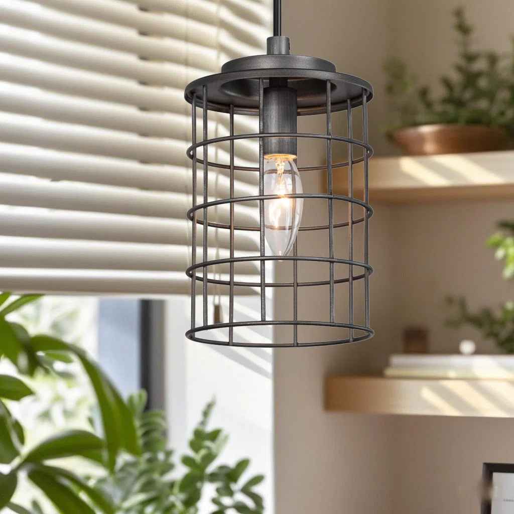 Brushed Grey Single Cylinder Cage Pendant thumbnail 8