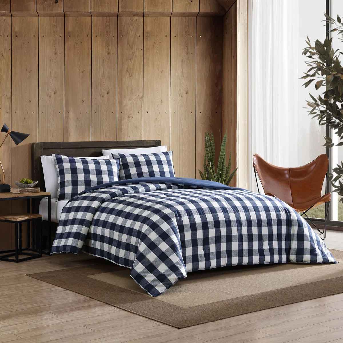 Eddie Bauer Lakehouse Plaid Blue Cotton Pillow thumbnail 3