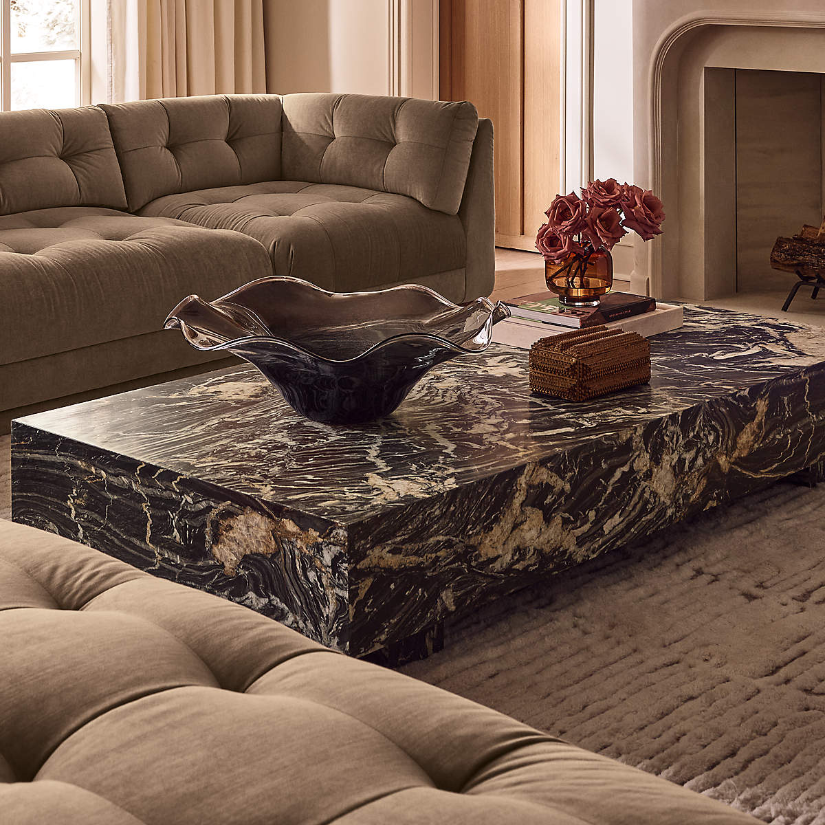 Enyo 55" Rectangular Black Marble Coffee Table thumbnail 2