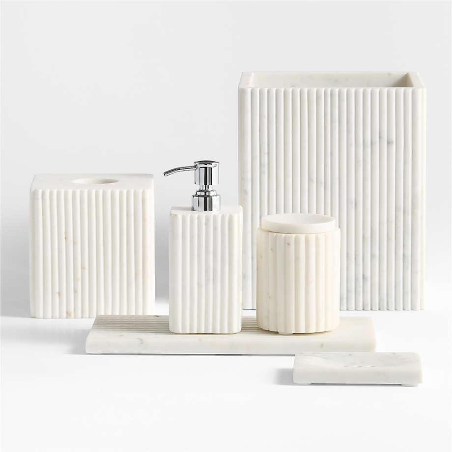 Carmen Fluted White Marble Trash Can thumbnail 2
