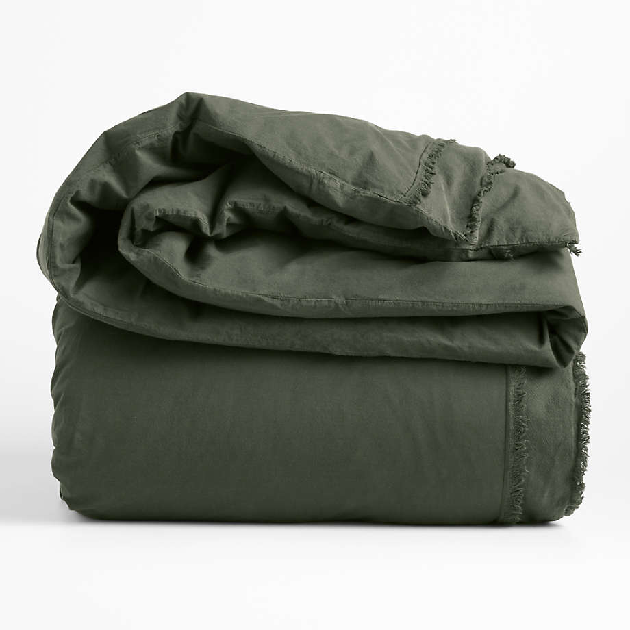 Favorite Washed Organic Cotton Ficus Green Eyelash Duvet Cover- King thumbnail 3