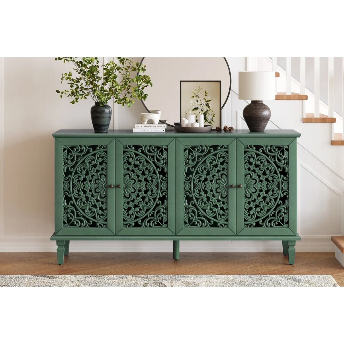 Antique Buffet Cabinet With Floral Carvings  thumbnail 3