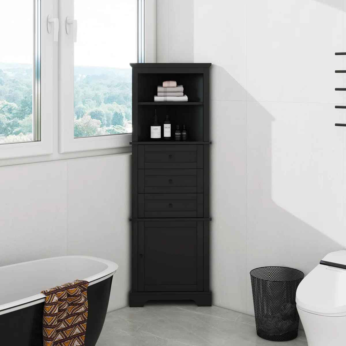 Triangle Tall Cabinet With 3 Drawers And Adjustable Shelves thumbnail 2
