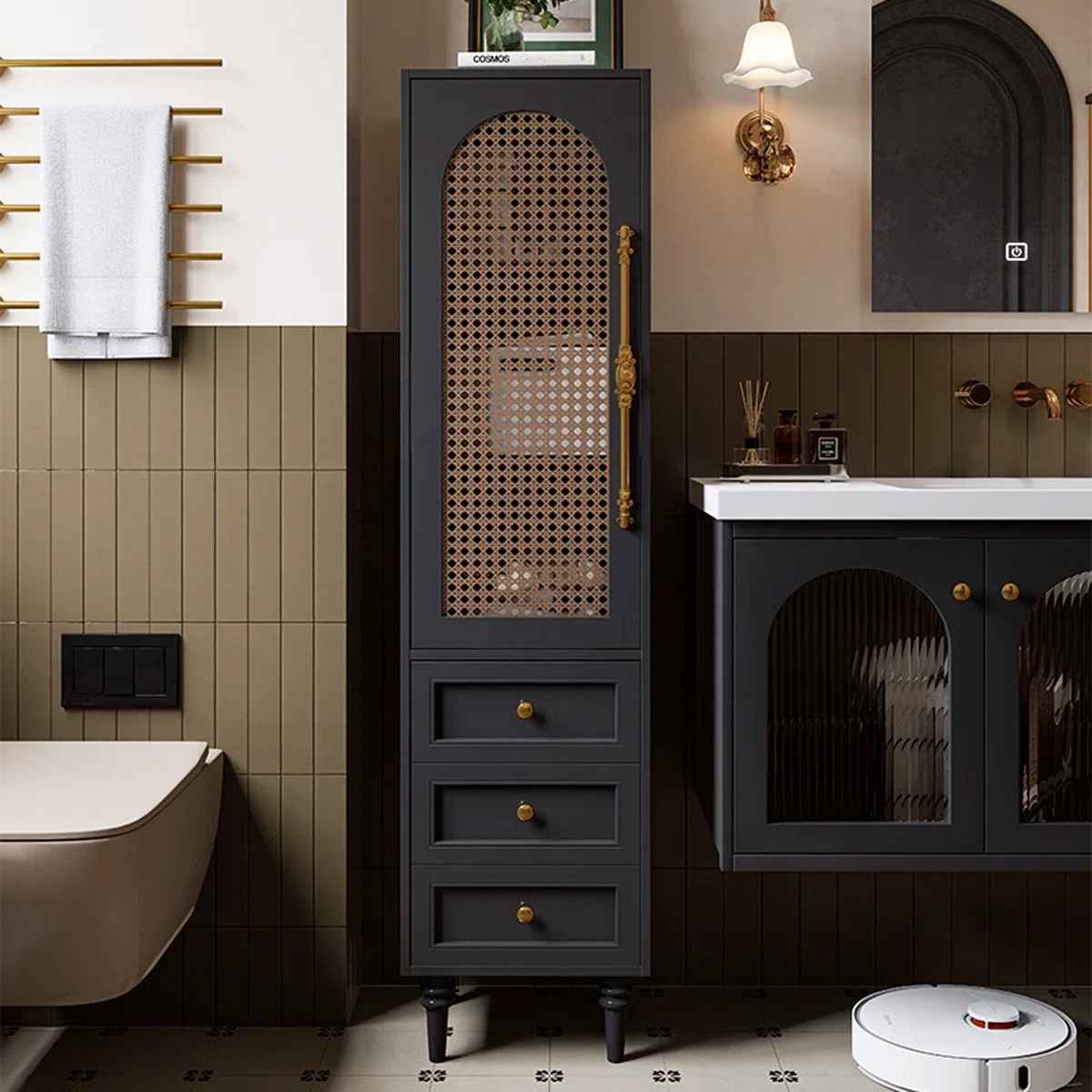 Boho Rubberwood Bathroom Storage Cabinet thumbnail 4