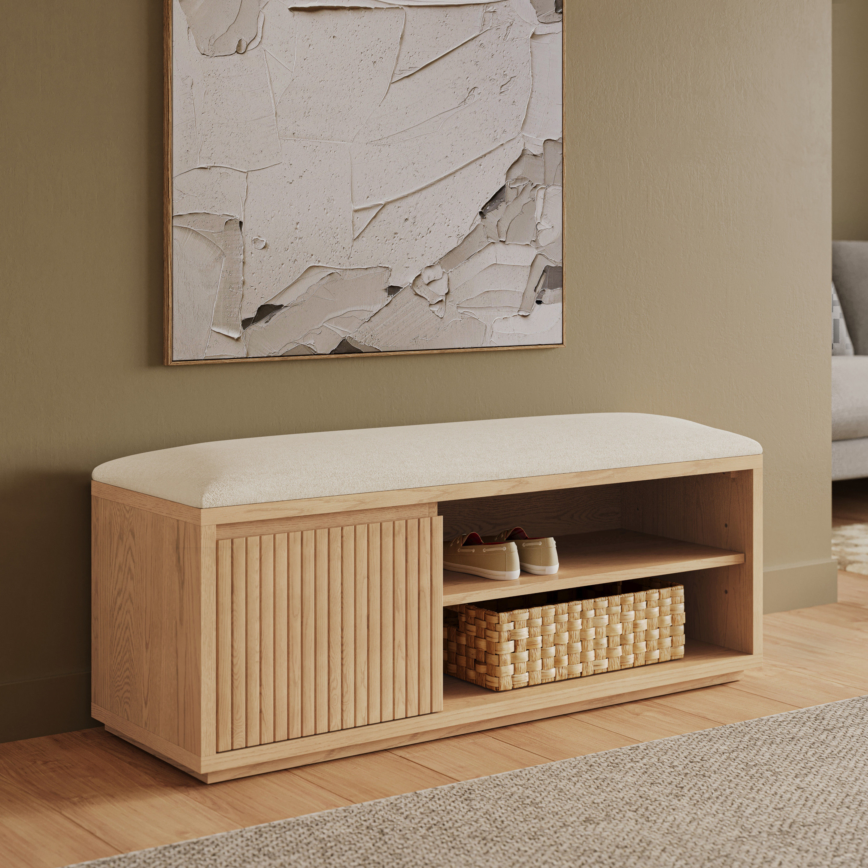 Kouva 47" Bench - Natural Oak and Santolina Gray thumbnail 2