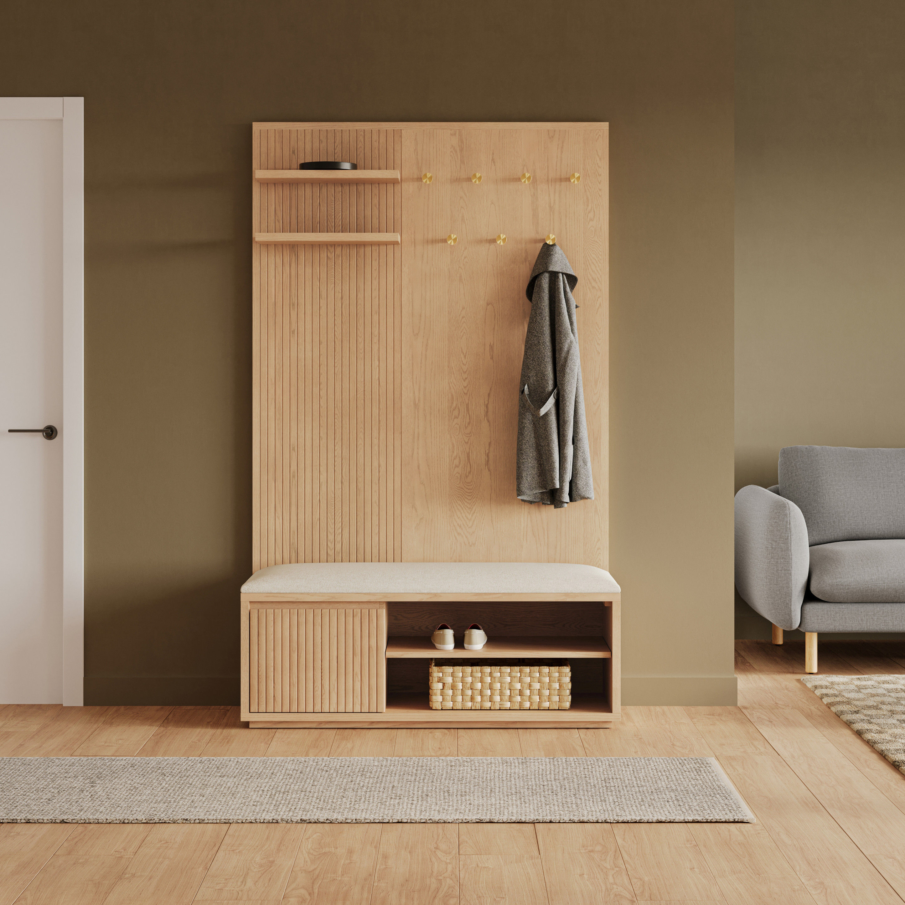 Kouva 47" Bench - Natural Oak and Santolina Gray thumbnail 6