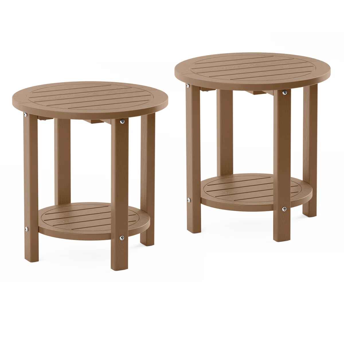 16" Round Outdoor Patio Side Table with Storage Shelf-Set of 2