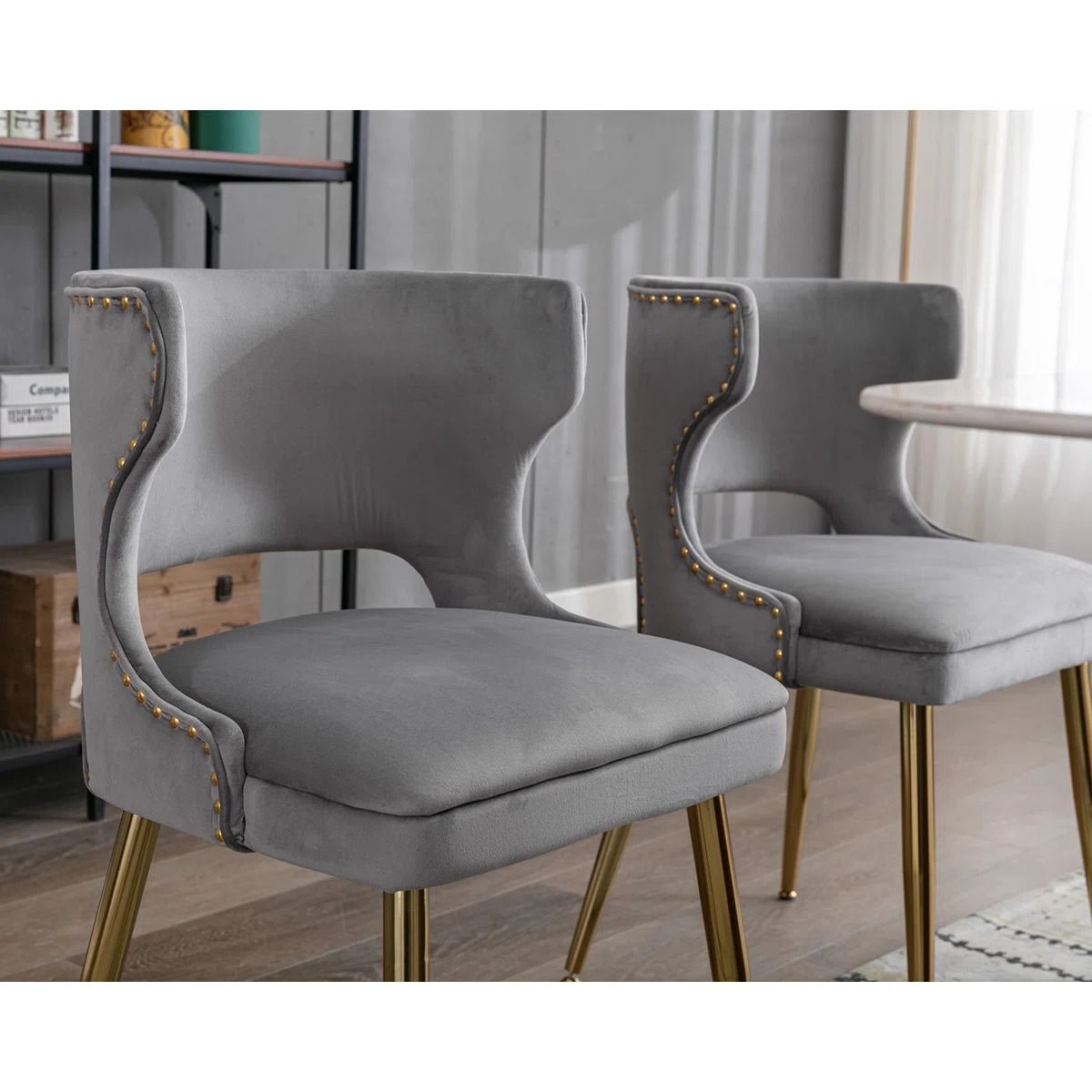 Khanya Velvet Upholstered Oak Side Chair Set of 2 thumbnail 2