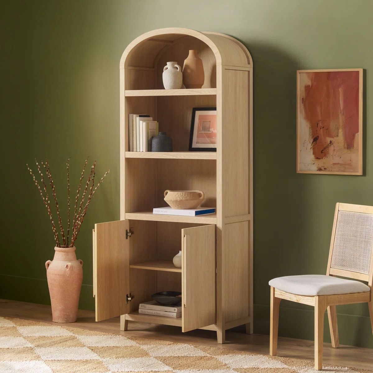 Sitarski Modern Arched Bookcase with Statement Cabinet thumbnail 2
