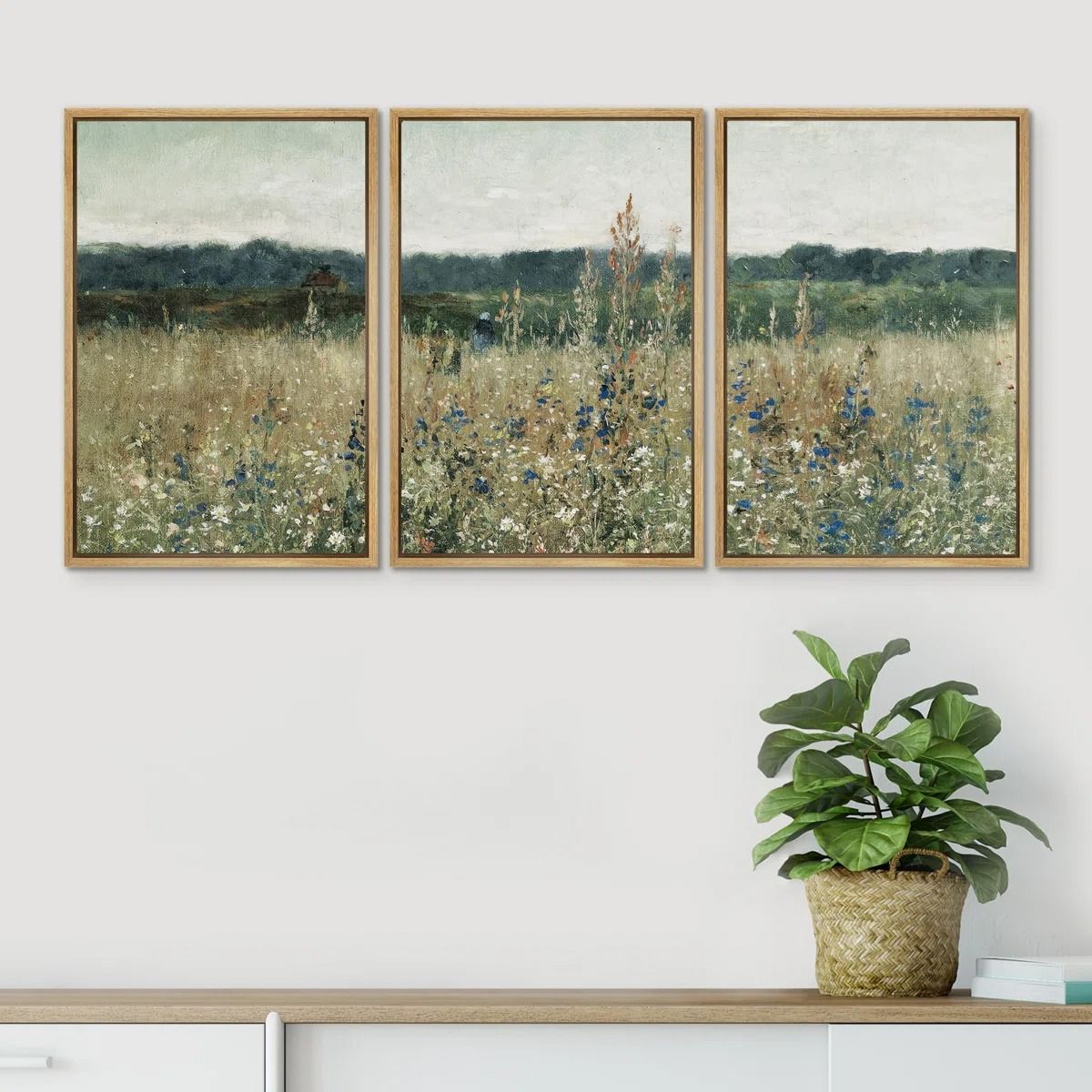 Pastoral Fields Rustic Wildflower Countryside Floral Landscape Illustration Rustic Artwork 36x24 thumbnail 2