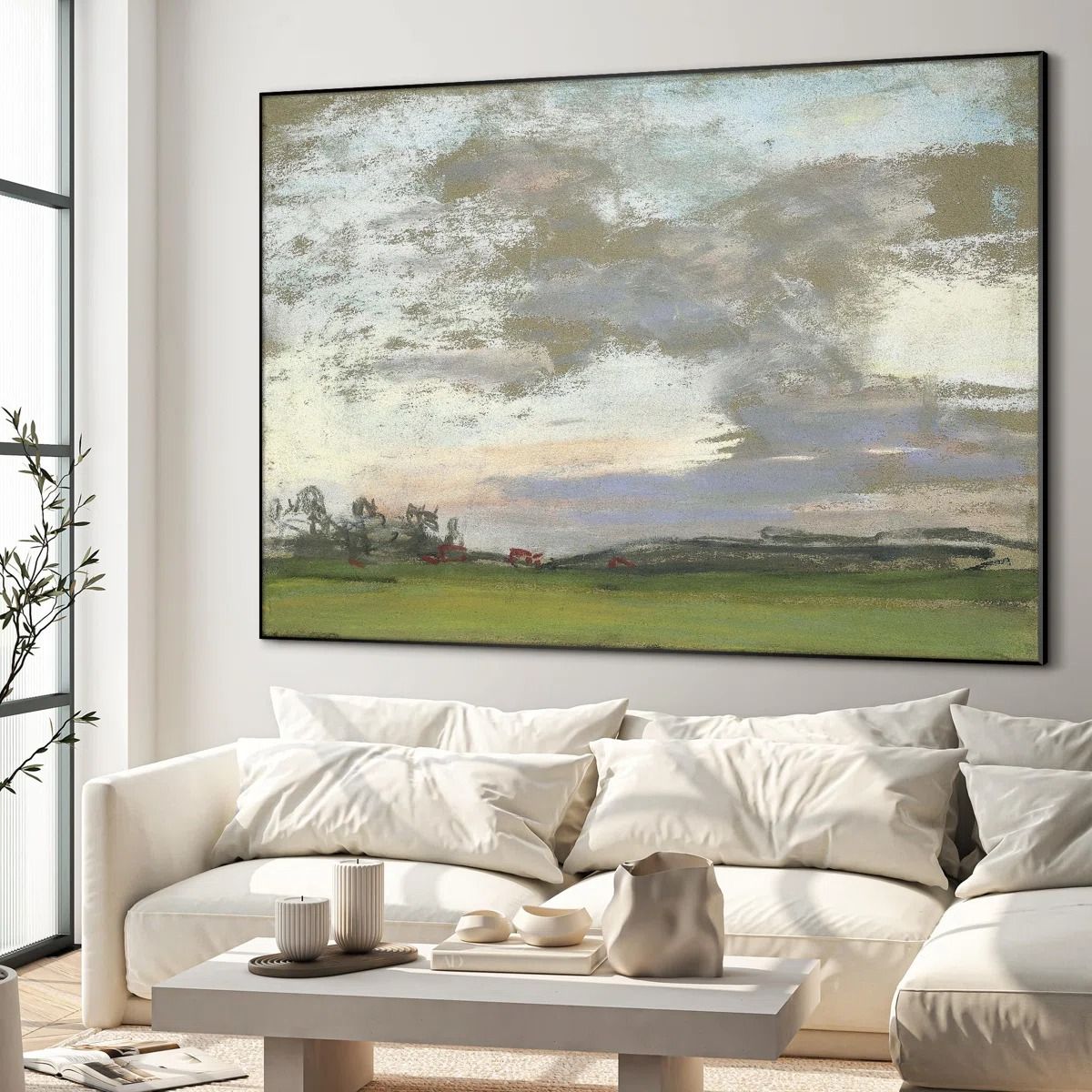 Pastel Landscape with Rolling Fields Home Decor Extra Large Framed Wall Art Print thumbnail 3