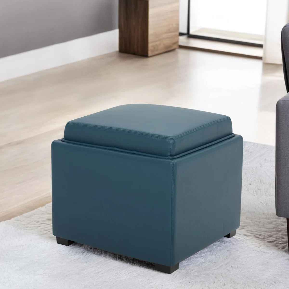 Stone Faux Leather Ottoman thumbnail 2