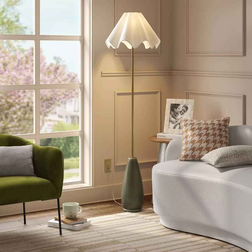 Wavy Shade Collection with Ceramic Base Floor Lamp thumbnail 2
