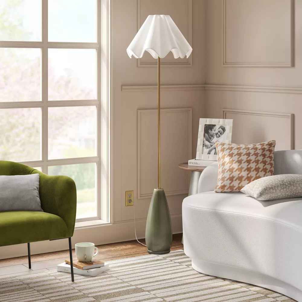 Wavy Shade Collection with Ceramic Base Floor Lamp thumbnail 3