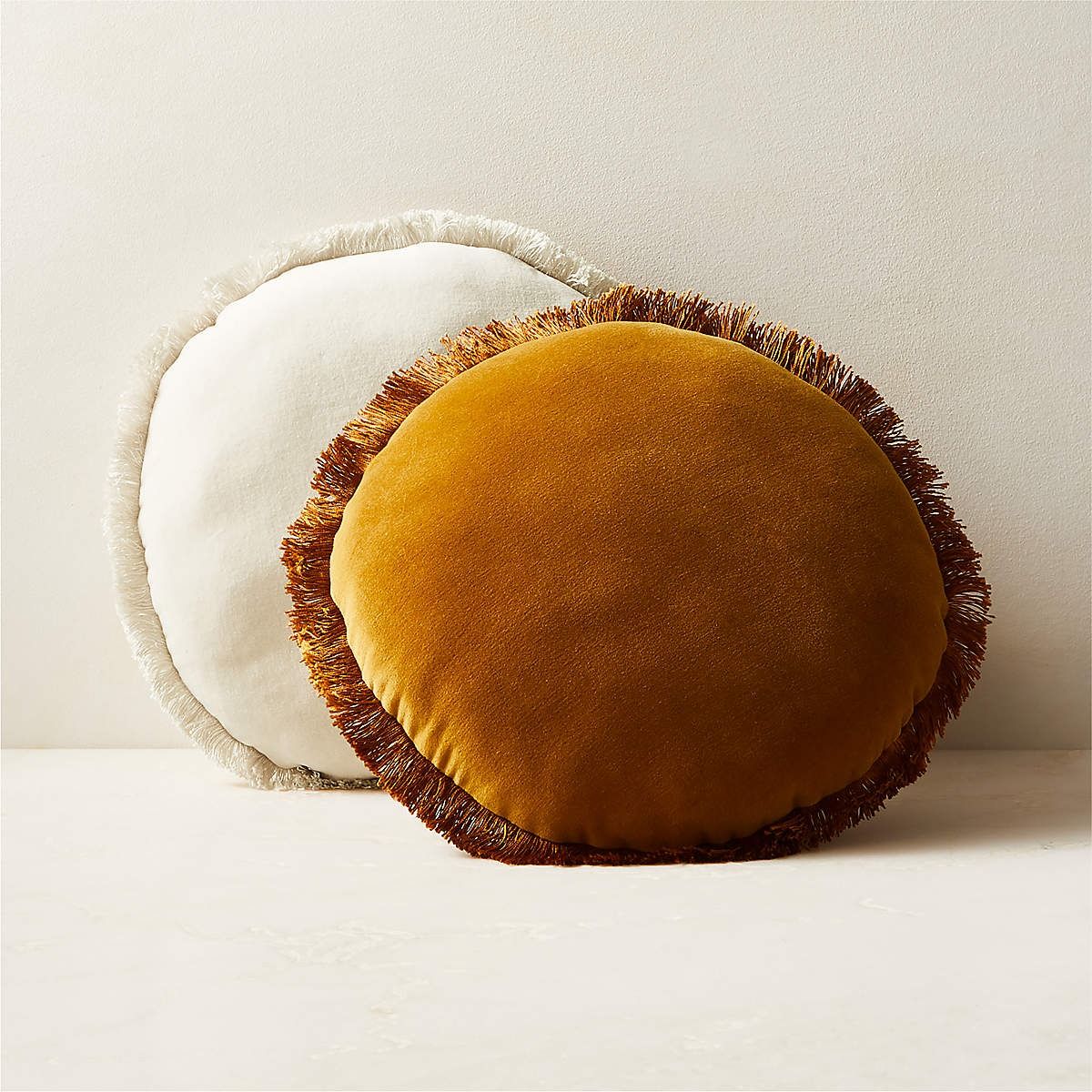 Bettie Tapenade Yellow Velvet Round Throw Pillow thumbnail 2