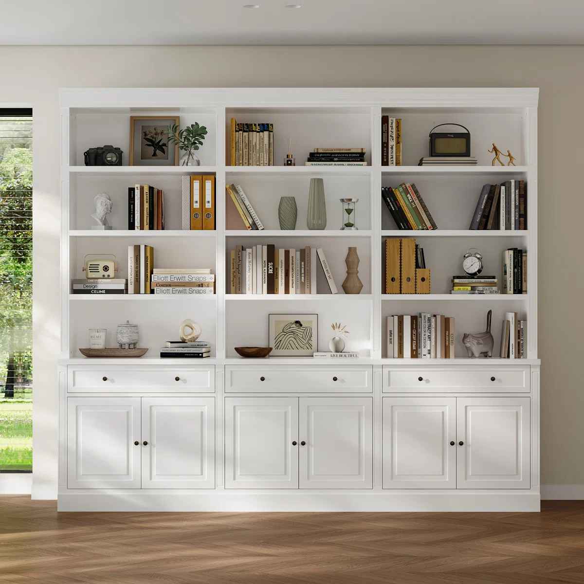 Elegant 2 Meter Large Capacity White Bookcase With Drawers And Doors thumbnail 3