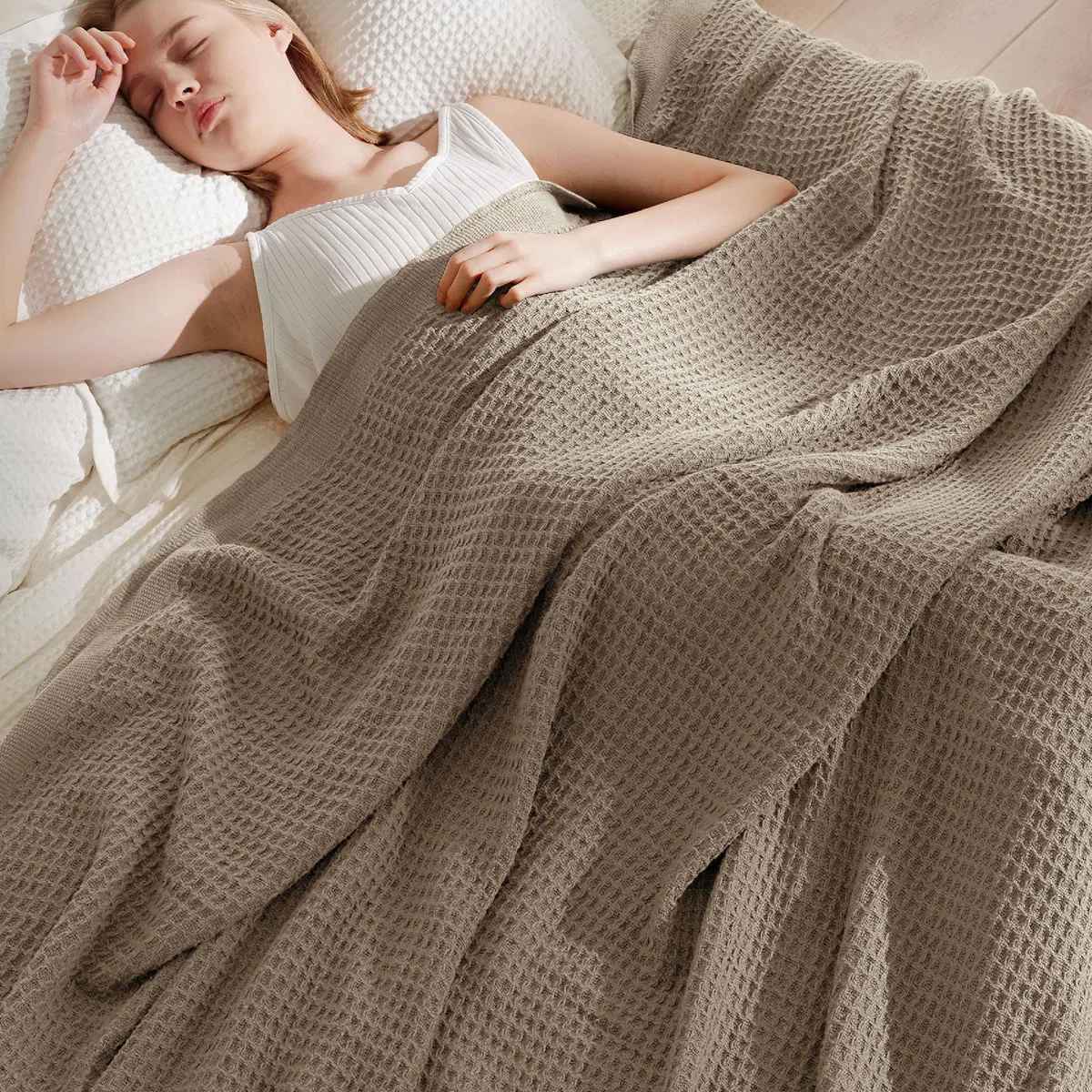 Essential Collection Bedsure Cotton Blanket Breathable Waffle Weave Throw Blanket GentleSoft thumbnail 3