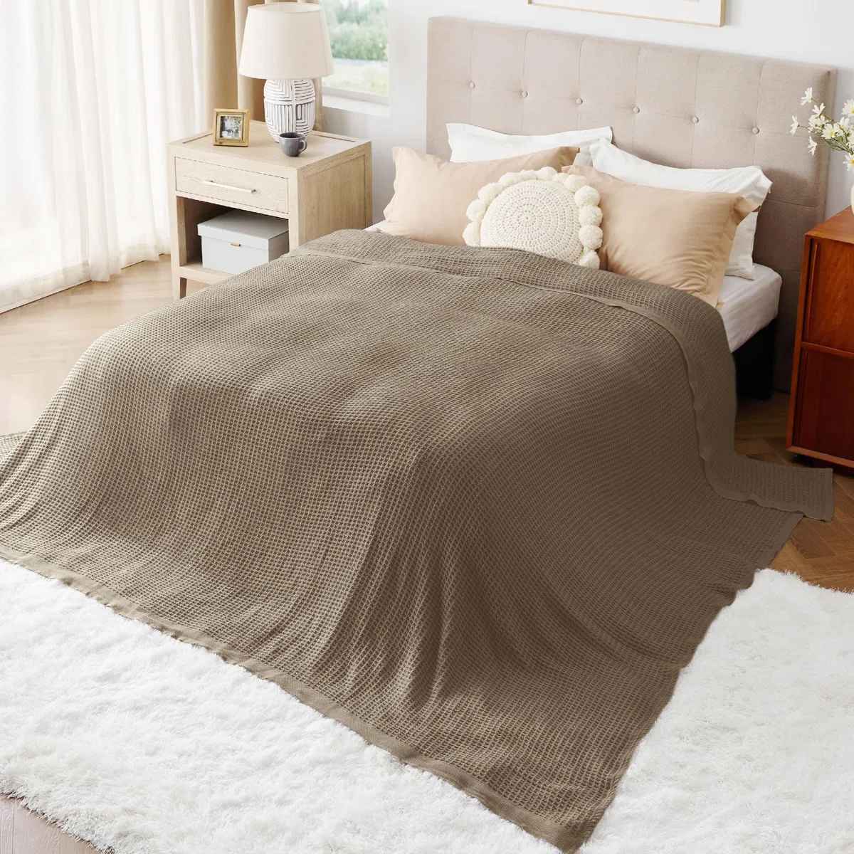 Essential Collection Bedsure Cotton Blanket Breathable Waffle Weave Throw Blanket GentleSoft thumbnail 4