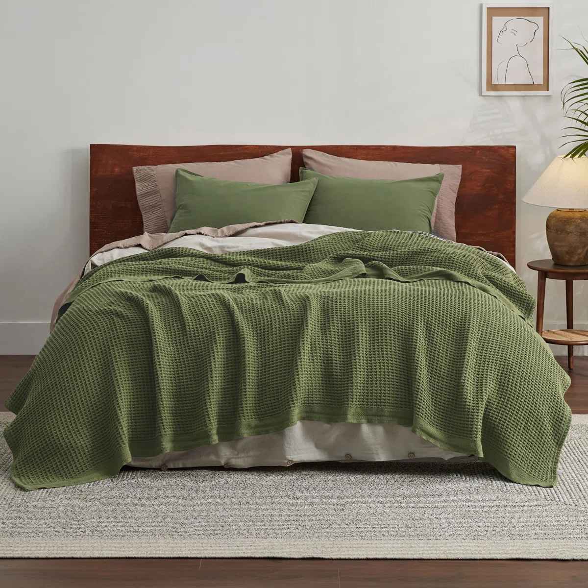 Essential Collection Bedsure Cotton Blanket Breathable Waffle Weave Throw Blanket GentleSoft thumbnail 4